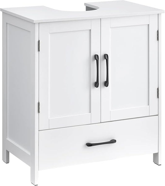 Bathroom Vanity Sink Cabinet, Under Sink Storage Cabinet with 2 Doors, Waterproof Pedestal Sink Cabinet for Bathroom, Laundry Room, Kitchen, White with Drawer