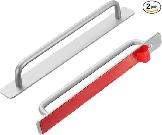 uxcell 2pcs Adhesive Cabinet Handle 9.6" No Drilling Closet Door Stick on Handle Drawer Pulls Aluminum Alloy for Kitchen Cupboard Window Sliding Closet Door, Silver Tone