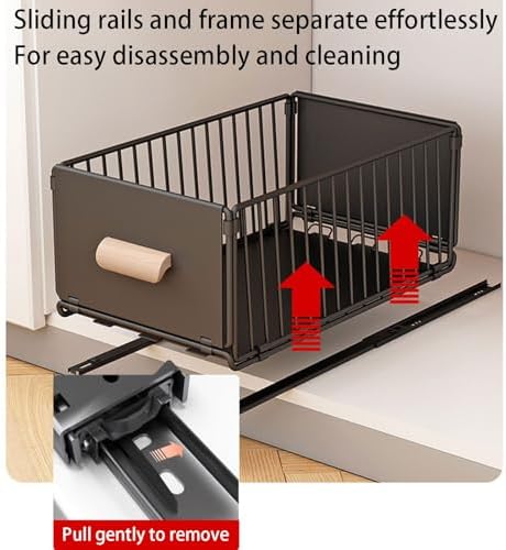 2 Pack Under Sink Pull Out Cabinet Organizer - No Drilling, Adhesive Strips, Silent Full Extension Slides for Easy Storage and Access - Slide Out Drawer Solution