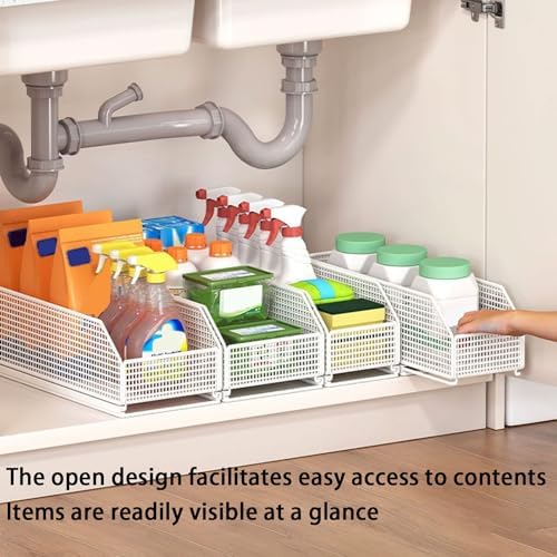 2 Pack Pull Out Cabinet Organizer, Slide Out Shelves for Kitchen, Bathroom & Bedroom - No Drill, Fixed Design for Easy Storage & Space Saving Solutions