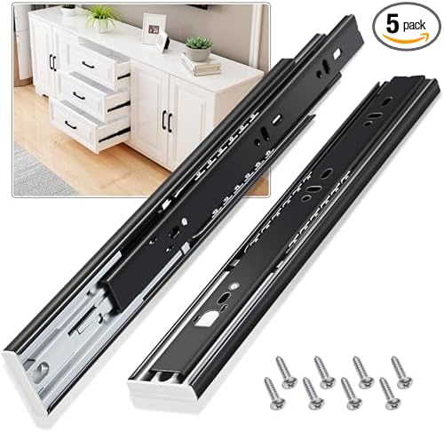Push to Open Drawer Slides 5 Pairs Full Extension 12 14 16 18 20 22 24 inch Side Mount Pull Out Kitchen Cabinet Rails Bracket Replacement Ball Bearing Tracks kit Guide Runner 100 LB Capacity