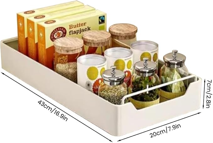 Kitchen Cabinet Organizer Pull Out Drawer Extendable Sliding Cupboard Shelf 20cm W x 43cm D x 7cm H White No Drill Installation