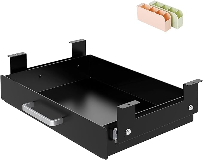 Gome Under Desk Pull-Out Drawer - Storage Organizer Office Mounted, Easy Slide-Out Pencil Drawer for Space Saving, Ideal for Sit-Stand Workstation with 1.2" High Crosspiece