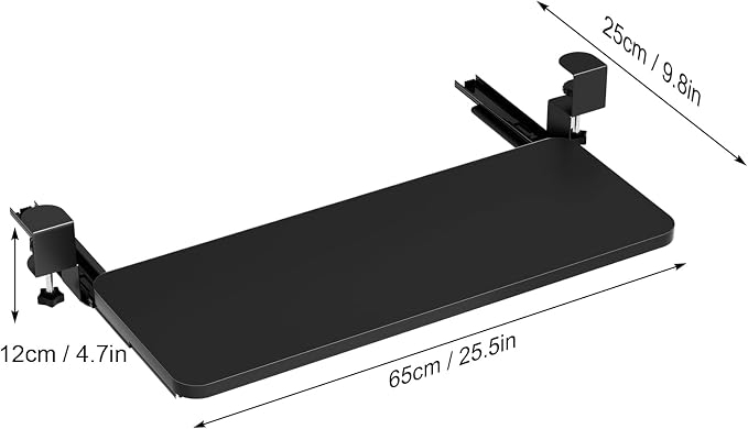diowewea No-Drill Under-Desk Keyboard Tray, Tray with Adjustable C Clamp, Drawer Desk Extender, Pull Out Keyboard Holder, Black Black
