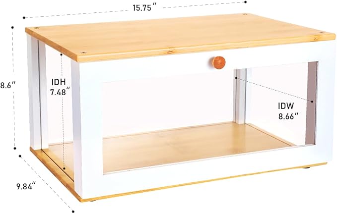 ETMI Bamboo Bread Box for Kitchen Countertop - Large White Bread Box Pastry Display case kitchen Storage
