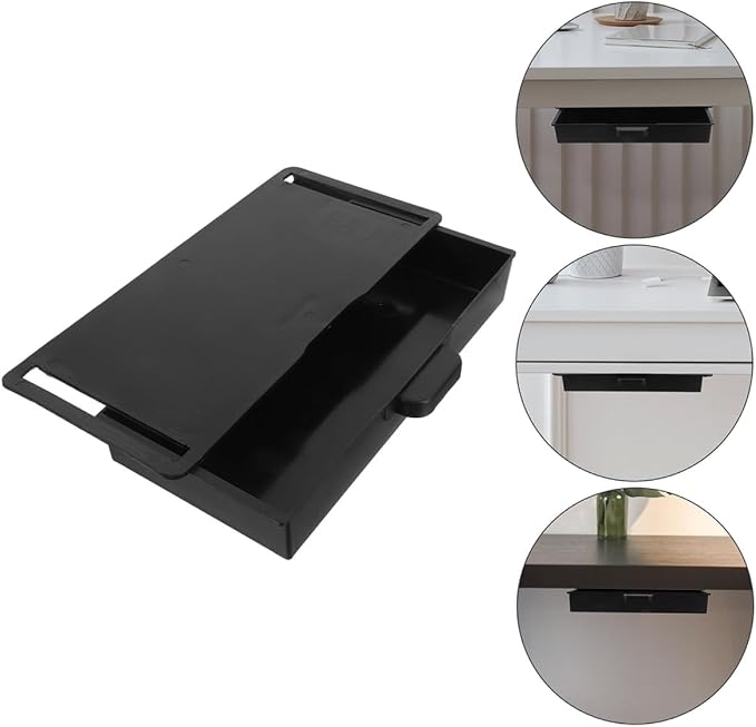 Luxshiny 2pcs No Drill Slide Out Drawer Under Desk Organizer Black Self-adhesive Storage Boxes for Pencil and Cosmetic Supplies Pull Out Drawers for Home and Office Desk Storage