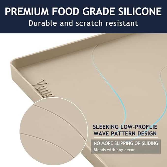 Heavy Duty Silicone Under Sink Mats for Kitchen Waterproof 34" x 19", Extra Thick Under Sink Rubber Mat Drip Tray, Raised Edge Under Sink Liner,Prevent Drips, Leaks, Spills,Taupe