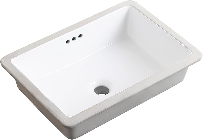 20 Inch Undermount Bathroom Sink Rectangle Undermount Sink White Ceramic Under Counter Bathroom Sinks with Overflow (19.8"x13.7")