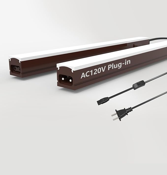 Leetdud Under Cabinet Lighting Plug in, 32 Inch 2 Pcs, Linkable AC120V 3CCT 3000K/4000K/5000K Ultra Slim, LED Under Cabinet Lights for Counter Light, Kitchen, Shelf, Sink, Workshop, Desk, Bronze