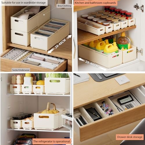 Adjustable Depth Pull-Out Cabinet Organizer 11-19" | Stackable Foldable Plastic Storage Bins | No Drilling Needed for Kitchen, Pantry & Bathroom Storage Solutions
