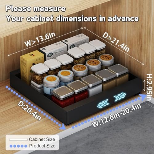 Expandable Pull-Out Cabinet Organizer, Sliding Pantry Shelves for Kitchen Storage, No-Punch Heavy-Duty Design, Fits 12.6-20.4" W x 20.4" D (White)