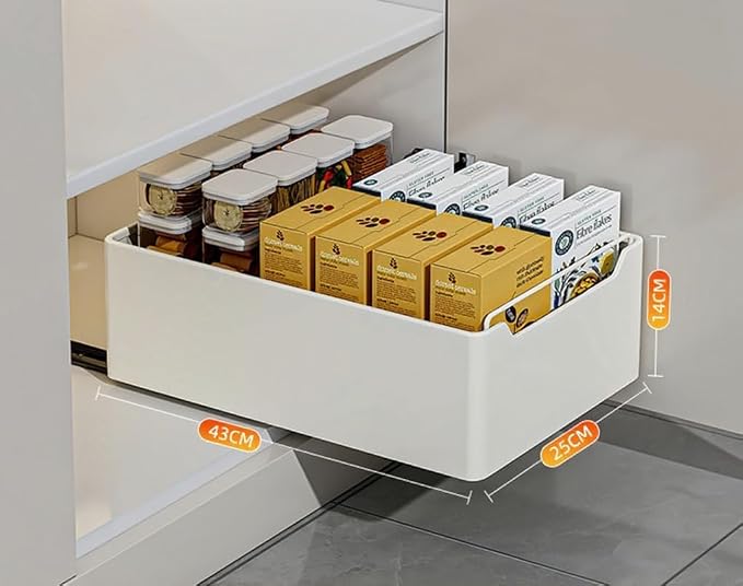Takywep 25CM Wide Adhesive Pull Out Cabinet Organizer, Adjustable Expandable Pullout Cabinet Organizer for Framed & Frameless Cabinet, No Drill Pull Out Drawers for Kitchen,Bathroom, Under Basin,White