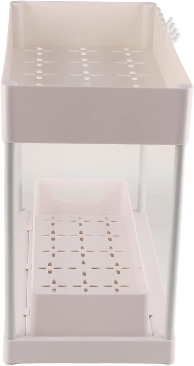 Slide Out Storage Basket Organizer Space Saving for Kitchen Bathroom (White)
