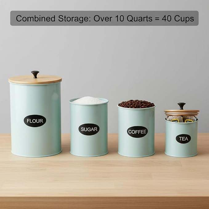 Canisters Sets for the Kitchen Set of 4 Kitchen Canisters for Countertop Airtight Black Flour and Sugar Containers with Bamboo Lids Labels and Marker for Pantry and Coffee Bar Decor