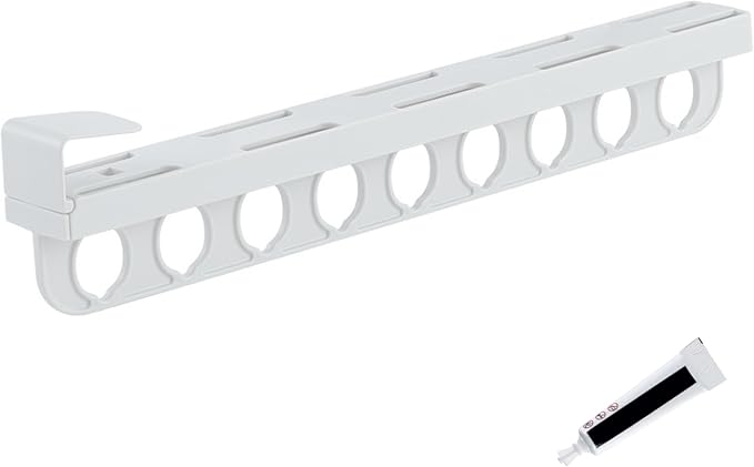 Closet Valet Rod Slide Out, 9 Holes Pull Out Closet Valet Rod - Smooth Silent Slide, No-drill Install, Space-saving Organizer, White.