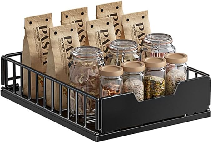 Pull Out Cabinets Drawers, Under Kitchen Sink Organizer No Drill Slide Out Drawers For Kitchen Cabinets Bathroom Cabinet Organizer Pantry Pull Out Storage Shelves Black short 25cm