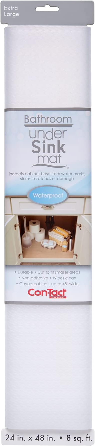 Con-Tact Waterproof Protective Liner for Under Kitchen Sink, Bathroom, Laundry Room Non-Adhesive Undersink and Vanity Mat, 24" x 48", Clear