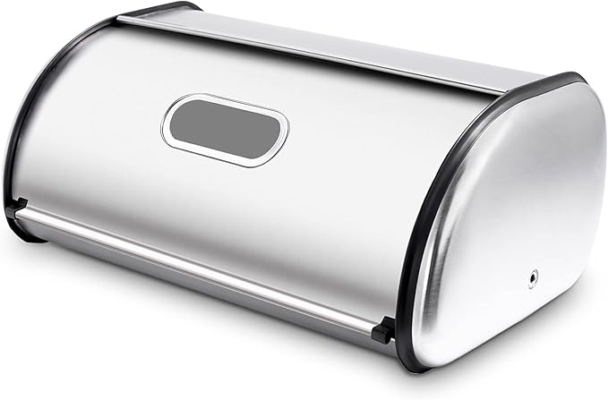 Stainless Steel Bread Box for Kitchen Countertop, Extra Thick Sturdy Bread Storage Container Large Bread Keeper Roll Up Style， Capacity Bread Keeper, 17 x 11 x 7.5 Inches