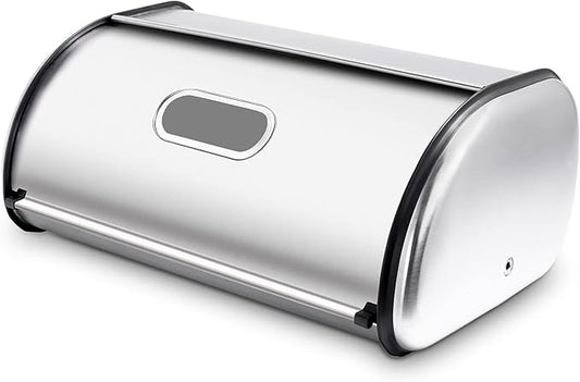 Stainless Steel Bread Box for Kitchen Countertop, Extra Thick Sturdy Bread Storage Container Large Bread Keeper Roll Up Style， Capacity Bread Keeper, 17 x 11 x 7.5 Inches