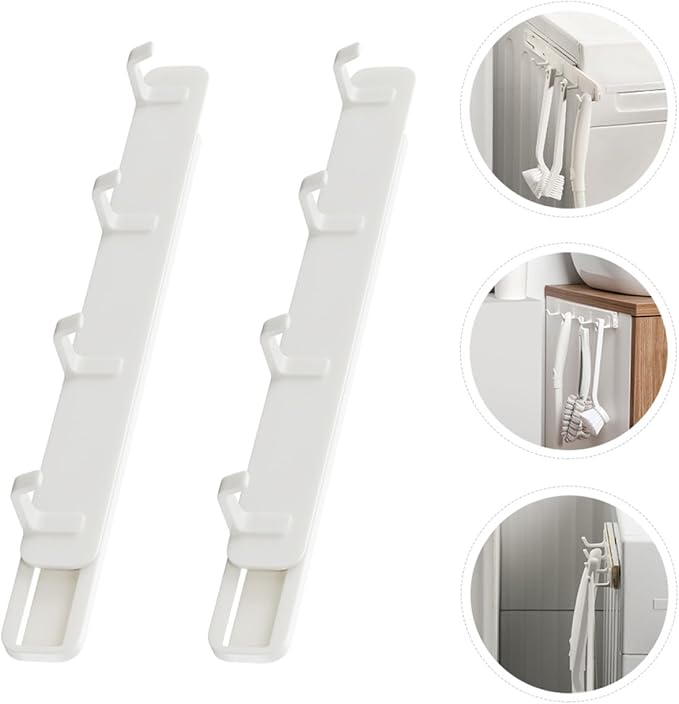 BESPORTBLE 2Pcs Pull-Out Type Plastic Door Behind Hooks, No-Drill Storage Hangers for Kitchen Cabinet, Bathroom, Bedroom Organization