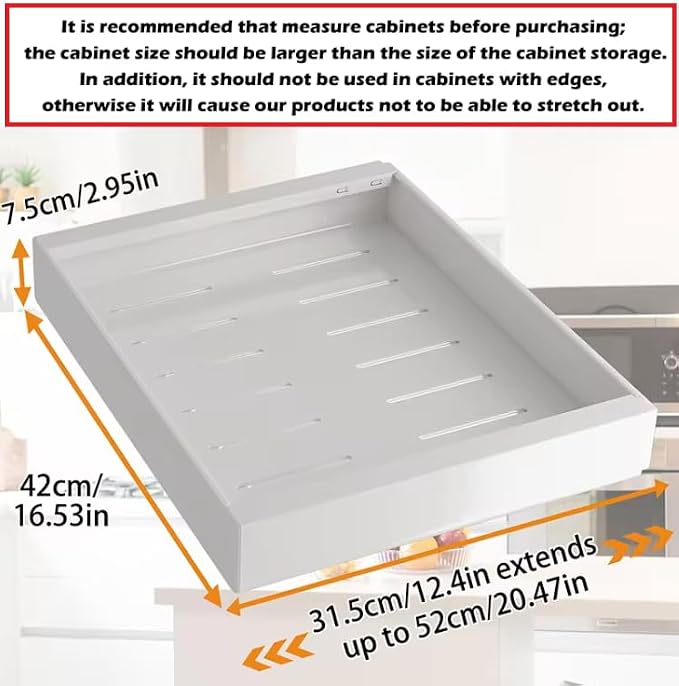 Slide Out Cabinet Organizer - Pull Out Expandable Drawer - Adjustable Extendable Sliding Shelf Under Sink Rack Shelf - for Kitchen Pantry Bathroom Closet - Easy Stick on - 1 PACK