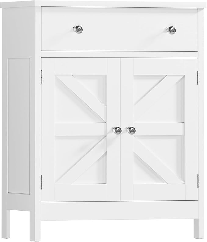 TEENFON Pedestal Sink Storage Cabinet with 2 Barn Doors and Drawer, Bathroom Sink Cabinet with U-Shape Cut-Out, Pedestal Sink Cabinet, White
