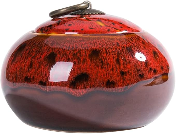 Simcat Ceramic Storage Jars, Exquisite Glaze Food Canisters for Kitchen Spice Storage, Tea Caddy Storage, Coffee Jar, Condiment Jar with Seal Lid (Red B)