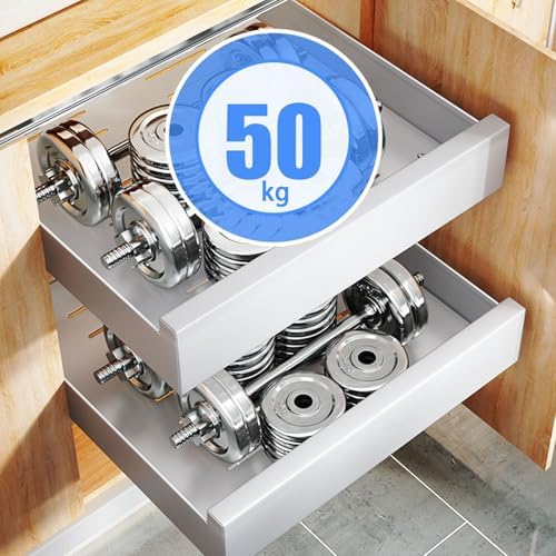 2 Pack Metal Pull Out Cabinet Organizer with Smooth Sliding Track, Removable Design for Easy Cleaning, No Drill Adhesive Slide Out Storage for Kitchen, Pantry, Bathroom Cabinets