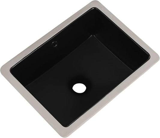 16 Inch Matte Black Undermount Bathroom Sink Small Rectangle Undermount Sink Black Under Counter Bathroom Sinks with Overflow (15-3/4"x11-3/4")