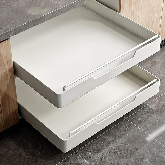 Pull Out Kitchen Cabinet niser Slide Out Drawers for Cupboards No Drill Extendable Storage Solution Easy Stick On Design 40cm Wide Pull Out Drawer System，Width 40cm