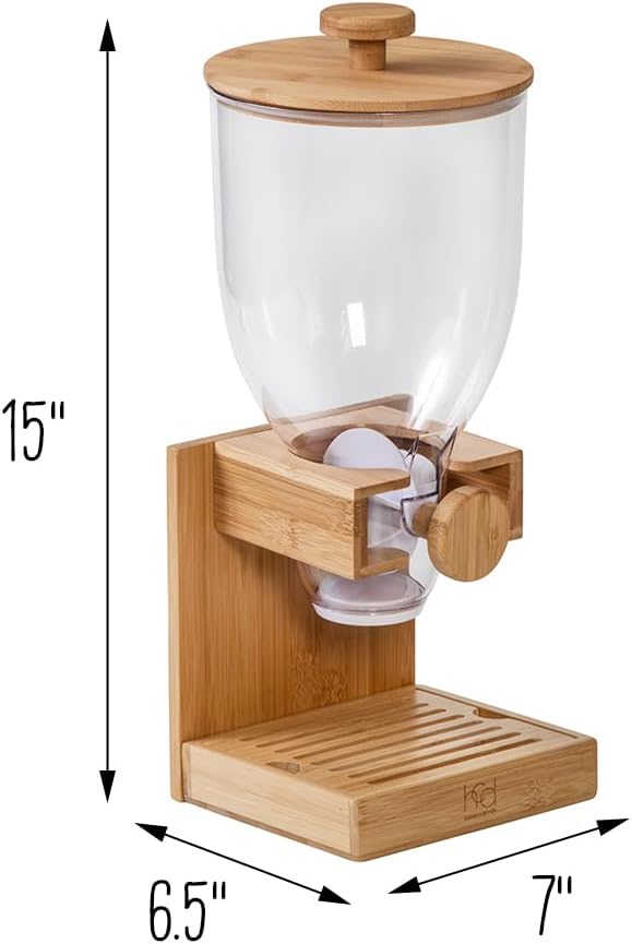 Honey-Can-Do Bamboo Cereal Dispenser with Airtight Lid – Countertop Dry Food Dispenser for Kitchen Organization – Eco-Friendly Cereal Container for Pantry