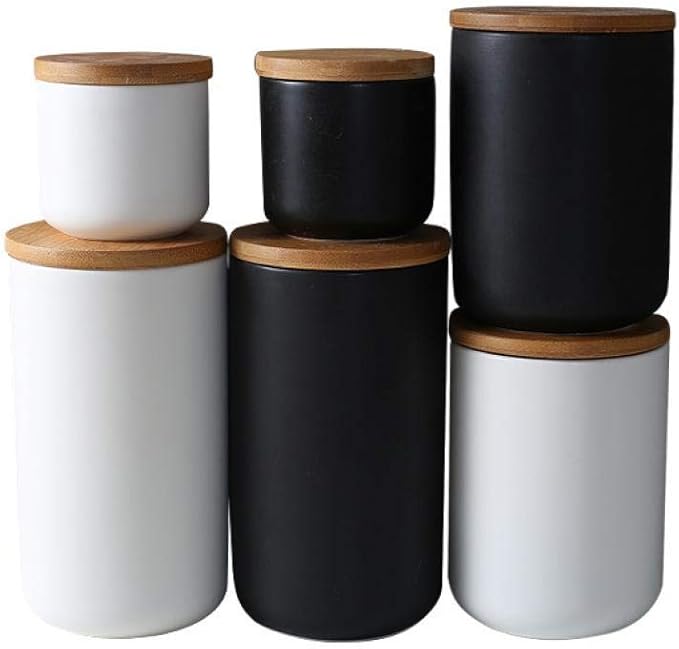 MilkyWay Food Storage Jar Strong Ceramic Storage Canisters with Airtight Seal Bamboo Lid Modern Design Seal Damp-Proof Kitchen Jar for Coffee, Tea, Spice and More (White(S: 8.7oz/260ml))