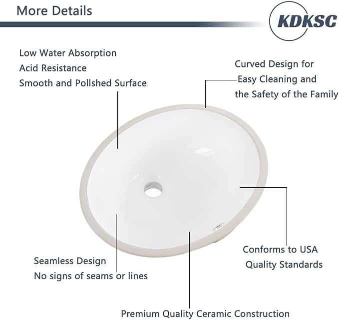 Undermount Bathroom Sink 18.4"x15" Oval Undermount Sink White Ceramic Bathroom Sinks Under Counter Basin with Overflow