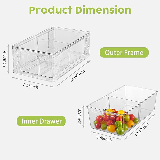 8 Pack Acrylic Storage Drawers, Clear Stackable Storage Drawers, Acrylic Organizers Drawers for Under Sink, Pantry, Bathroom, AcrylicStorage Containers for Makeup Organizers Cosmetic Display, Medium