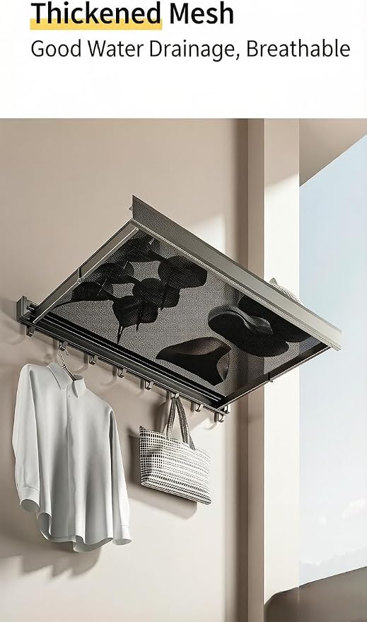 Foldable Pull-Out Cabinet Drawer Organizer, Under Sink Slide-Out Storage Shelf with Hooks, No Drill Installation for Kitchen, Bathroom, Pantry and Home Organization (Without Towel Bar)