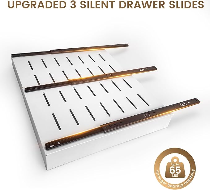1Pack Expandable Pull Out Drawers for Cabinets 21” Deep, Adjustable Width 12.6" - 20.5" Pull Out Cabinet Organizer, Slide Out Drawers for Kitchen Cabinets, Pull Out Shelves Adhesive with Nano Tape
