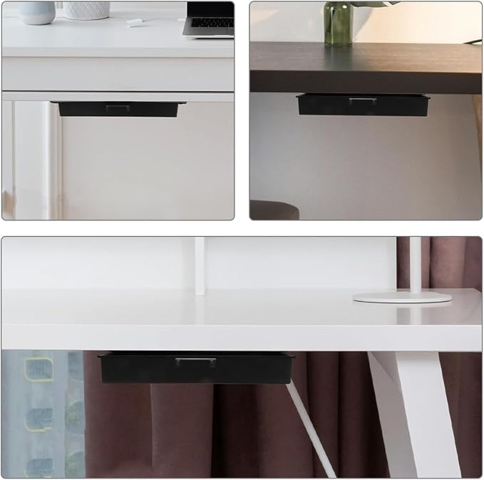 Luxshiny 2pcs No Drill Slide Out Drawer Under Desk Organizer Black Self-adhesive Storage Boxes for Pencil and Cosmetic Supplies Pull Out Drawers for Home and Office Desk Storage