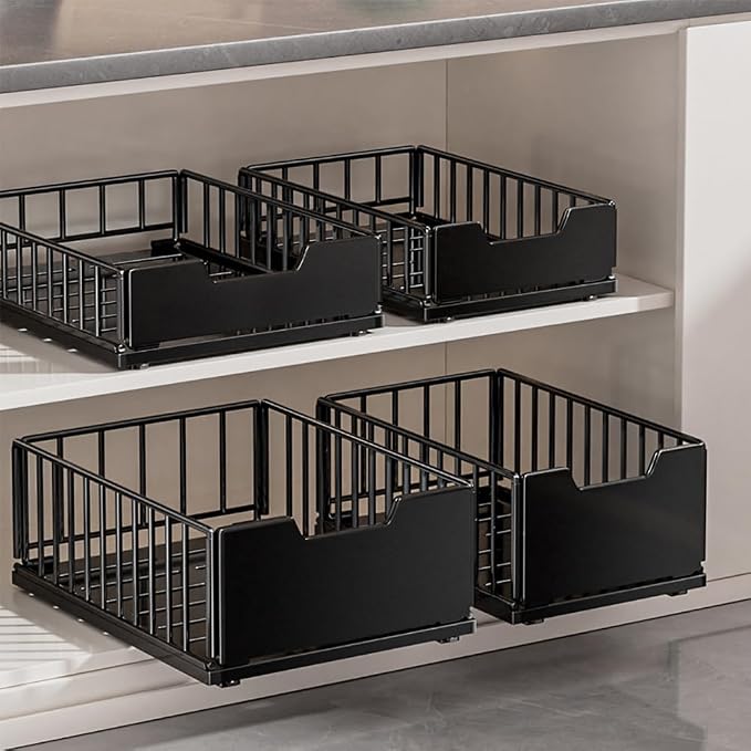 Pull Out Kitchen Cabinets Organizer, Pantry Pull Out Shelves, Metal Slide Out Storage Drawers No Drill Slide Out Drawers for Cabinets Bathroom Organizer