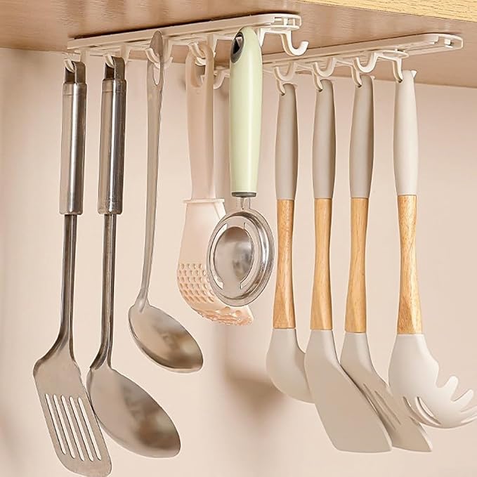 Under Cabinet Hanging Rack White Pull-Out Storage Organizer for Kitchen Mugs Towels Utensils Wardrobe No Drill Installation Space Saving 27cm