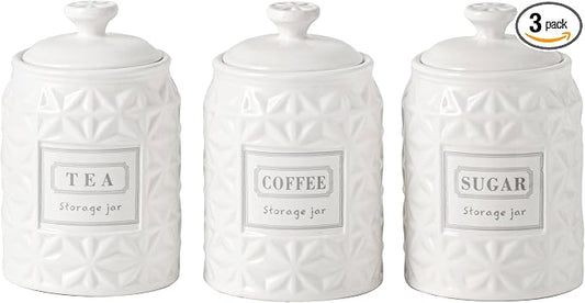 Azure Starfield Ceramic Canisters Sets For The Kitchen Canisters For Countertop Set of 3 Airtight Coffee Canisters For Ground Coffee Sugar Container Tea Storage Jars With Lids Farmhouse Decor
