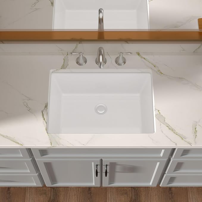 Lordear Undermount Bathroom Sink 22x16 Inch White Porcelain Ceramic Rectangular Bathroom Vanity Sinks Under Counter Sink Basin with Overflow