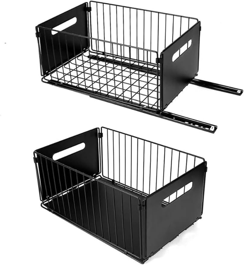 Pull Out Drawers for Cabinets Under Kitchen Sink Storage Organizer No Drill Adjustable Baskets for Cupboard Bathroom(2pcs-Milk-19 cm)