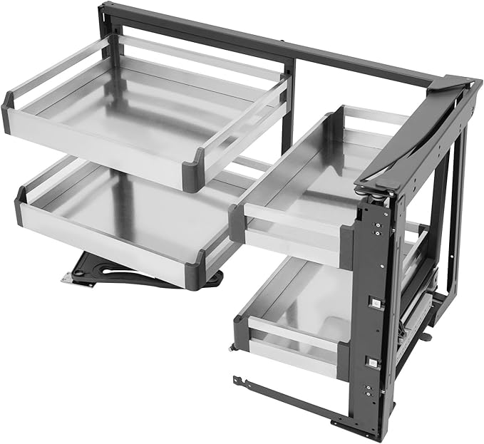 2-Tier Stainless Steel Pull out Organizer, Ideal Slide out Spice Rack for Cabinet, Blind Corner Cabinet with 4 Baskets (Pull-Out to Right)