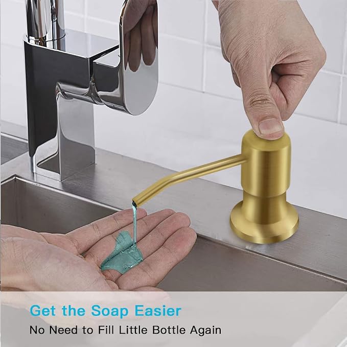 OHiHi Dish Soap Dispenser for Kitchen Sink, Countertop Sink Soap Dispenser Water Pump with 47” No-Spill Extension Tube Kit Design for Kitchen Bathroom, Easy to Press, No More Refills （Golden）