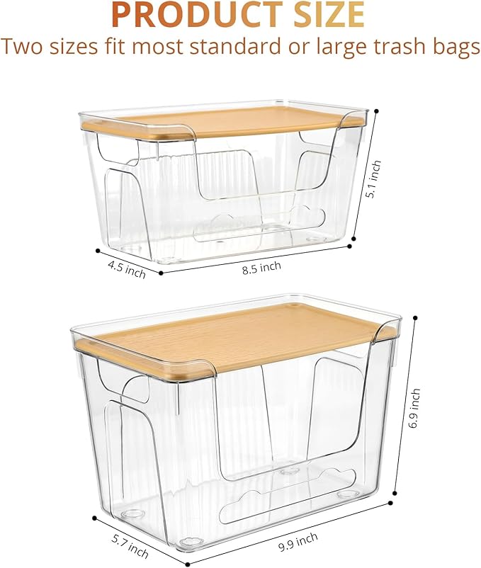 CANTAMI 4 Pack Trash Bag Dispenser With Lid, Stackable Plastic Trash Bag Holder, Clear Trash Bag Organizer for Kitchen, Laundry Room, Under Sink Organization and Storage