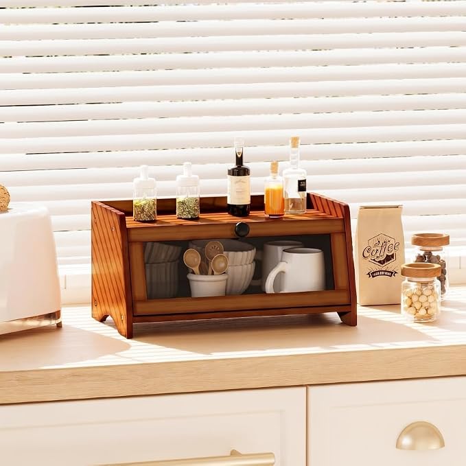 BAMBANG Bread Box for Kitchen Countertop, Bamboo Bread Box for Homemade Bread, Wooden Farmhouse Bread Storage Container, Large Breadbox Bread Bin Organizer for Counter Cabinet Pantry, Brown