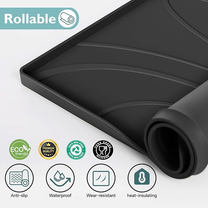 Under Sink Mat 34" x 22", Silicone Under Sink Liner for Kitchen and Bathroom, Waterproof Cabinet Protector Drip Tray, Protects Cabinets from Leaks and Spills
