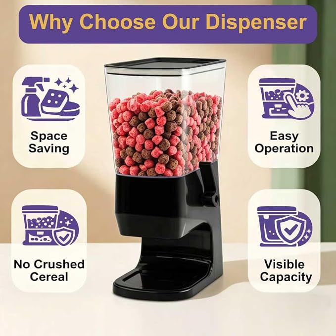 Cereal Dispenser Countertop, Dry Food Dispenser Snack Organizer, Slim Cereal Containers Storage Dispenser with Lids for Pantry, Kitchen Organization Oatmeal Nut Granola Candy, Black, 2pcs
