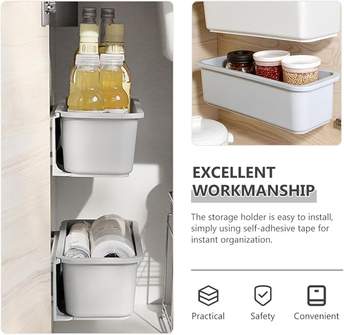 BESPORTBLE Pull-out Storage Organizer Bin with Self-adhesive No-drill Mount, Gray Plastic Wall-mounted Cabinet and Bathroom Storage Holder Rack for Cosmetic and Kitchen Use