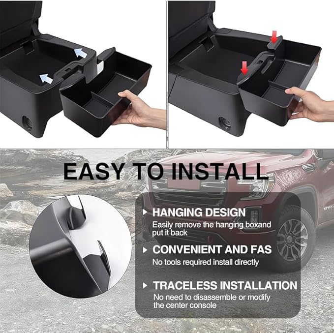 Center Console Hanging Organizer Box Fit For Chevy Silverado/GMC Sierra 1500 2019-2026,2500HD 3500HD 2020-2026 Split-Bench Folding Seat Hanging Storage Tray For Silverado/Sierra Center Accessories